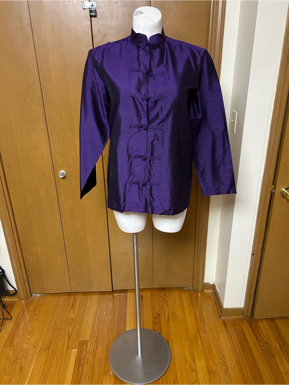 Clio Deep Purple Mandarin Collar Satin Jacket